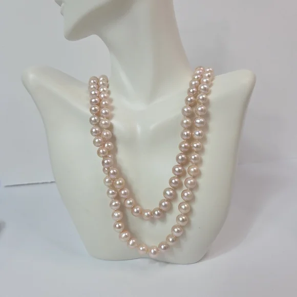 authentic akoya 2 strand high luster pink pearl necklace 8mm barrel slide clasp